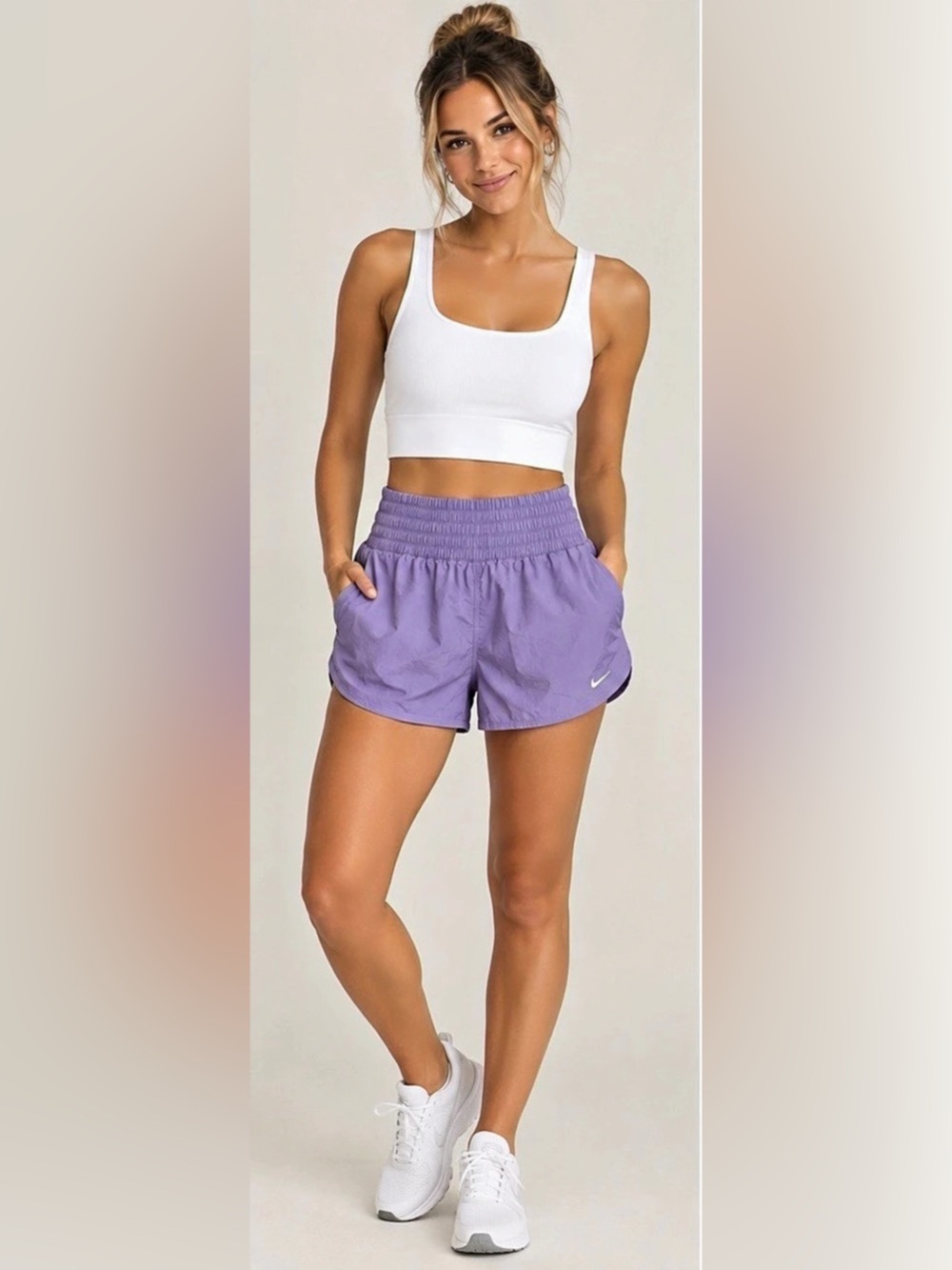 Nike Dri-FIT One High-Rise Smocked Training Shorts Purple